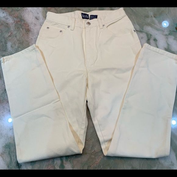 Vtg La Blues High Waisted Ivory/Cream Denim Mom Jeans Sz Vtg 8 Euc - Picture 2 of 10